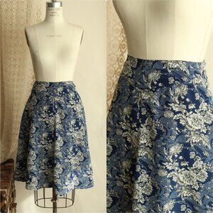 Vintage 1990s Skirt, Norton McNaughton Blue And White Floral Print